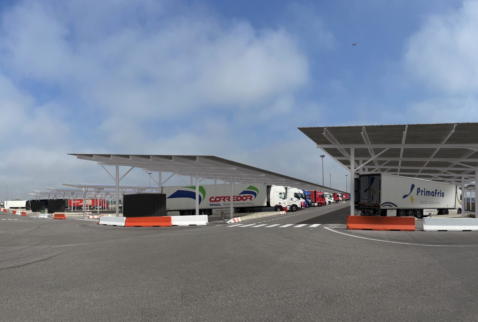 architectural photo of future car park canopies installed at the Coquelles terminal